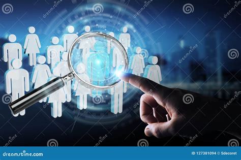 Businessman Using Magnifying Glass To Recruit People 3d Rendering Stock