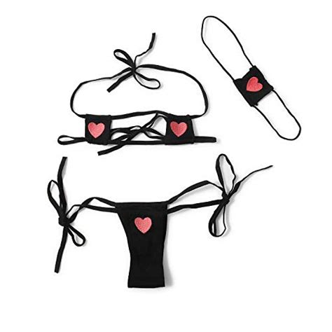 Women Sexy Lingerie Set Anime Micro Bikini Cute Cosplay Girl Kawaii Black Bra And Panty With Red