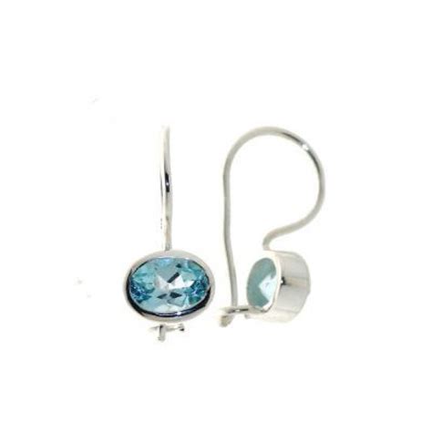 Boucles D Oreilles Pendantes Topaze Bleue Trait E Ovale X Mm Ref