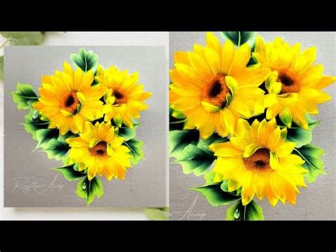 Painting Sunflower With Easy Steps Using A Round Brush Acrylic