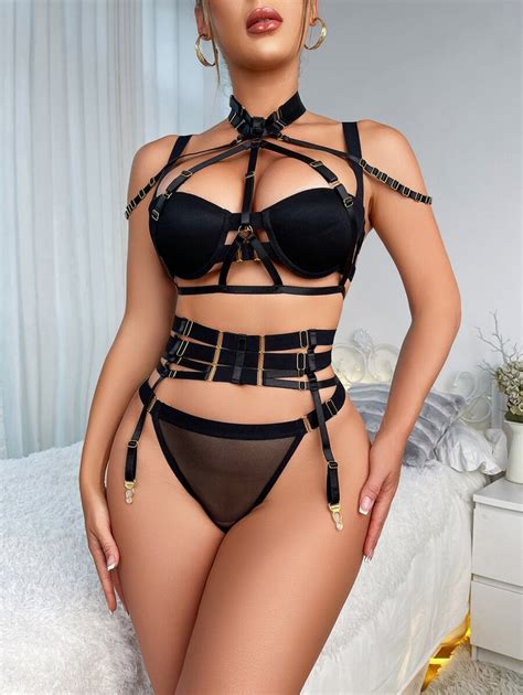 Ring Linked Underwire Garter Lingerie Set Shein Usa