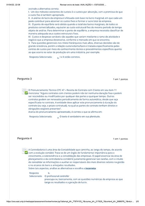 Avalia O Respondida Estudos Disciplinares Xi Unip