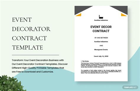 Printable Event Decorator Contract Template