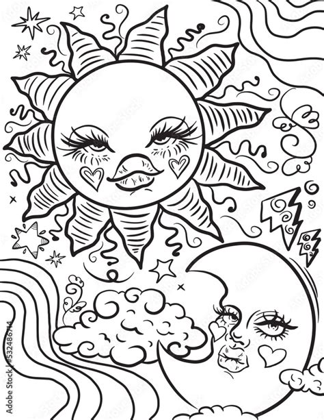 Moon and sun coloring page. Vector coloring for adults Stock Vector | Adobe Stock