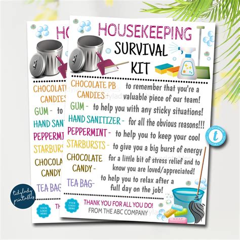 Editable Housekeeper S Survival Kit Printable Housekeeping