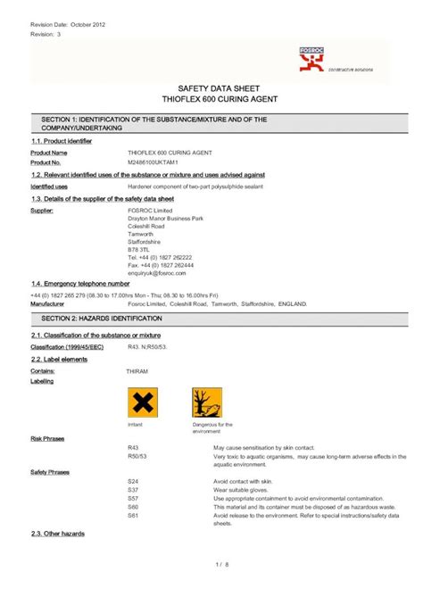 (PDF) SAFETY DATA SHEET THIOFLEX 600 CURING AGENT Data... · safety data ...