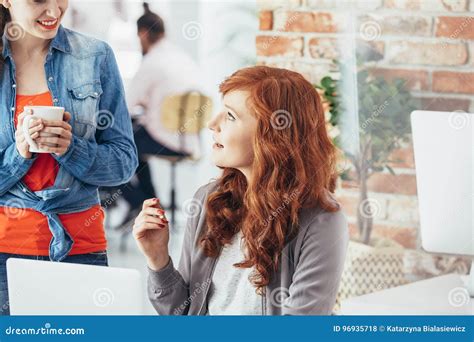 Coworkers Talking In Office Stock Photo Image Of Coffee Agency 96935718