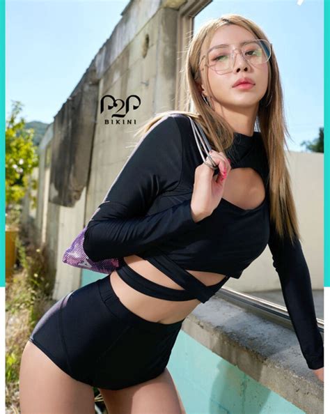 Đồ bơi Nữ 2 mảnh áo tay dài phối dây quần cạp cao hai lớp màu Đen bas P2P Bikini Thương