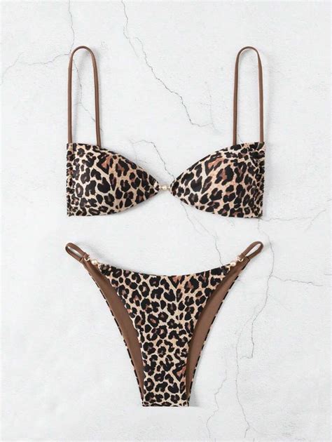 Women S Summer Beach Leopard Print Sexy Bikini Set Random Print Shein Usa
