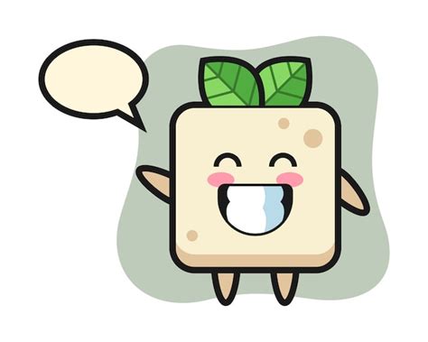 Personagem de desenho animado de tofu fazendo o gesto a mão onda