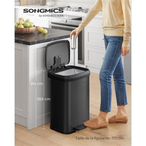 SONGMICS Poubelle de Cuisine 50L Poubelle à Pédale en Métal avec