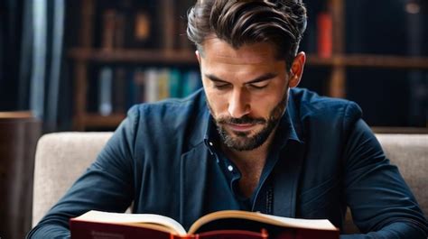 Hombre Sentado A La Mesa Leyendo Un Libro Foto Premium