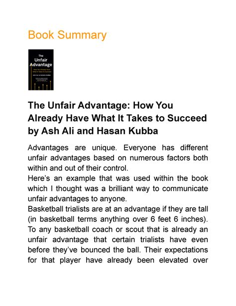 The Unfair Advantage By Ash Ali And Hasan Kubba Book Summary The