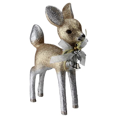 9.5” Silver & Gold Glitter Standing Deer Christmas Decoration | Christmas Central