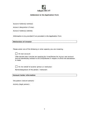 Fillable Online Account Opening Application Form Appendix Adapto Fax