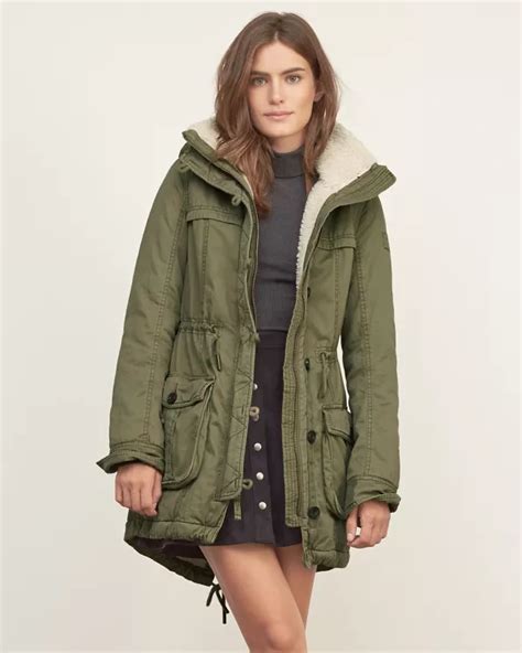 Womens Aandf Sherpa Lined Twill Parka Womens Outerwear And Jackets