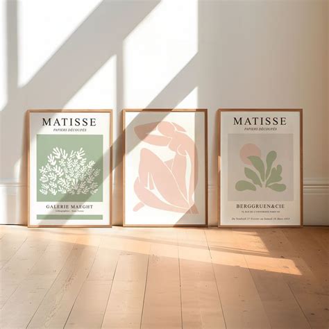 Matisse Wall Art Set Of 3 Sage Green And Pink Prints Dusty Sage Green