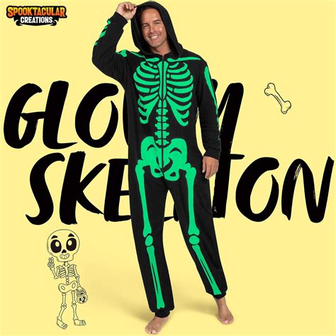 Adult Skeleton Costume For Men Glow In The Dark Jumpsuit Pajama Zip Up Spooktacular Creations