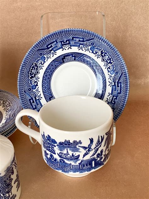 Churchill Blue Willow Georgian Cups And Saucers Vintage Item Etsy