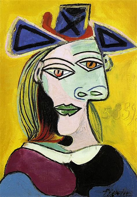 1939 TИte De Femme Au Chapeau Bleu Е Ruban Rouge — Pablo Picasso 1881 1973 Period Of Creation