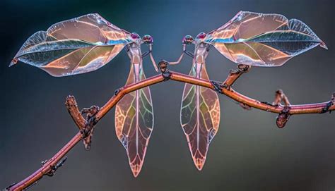 Premium Photo Two Dragonflies Are Touching On A Branch