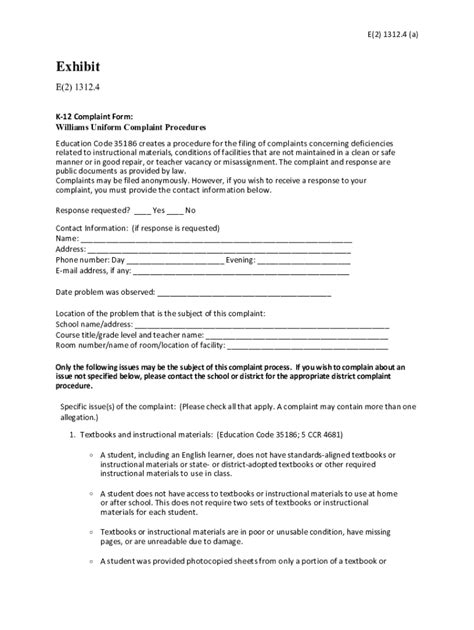 Fillable Online Ar Williams Uniform Complaint Procedures Fax