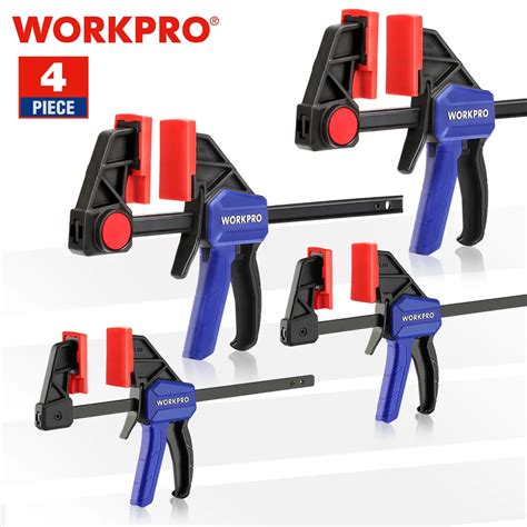 Workpro 4 pces grampos para carpintaria liberação rápida braçadeira