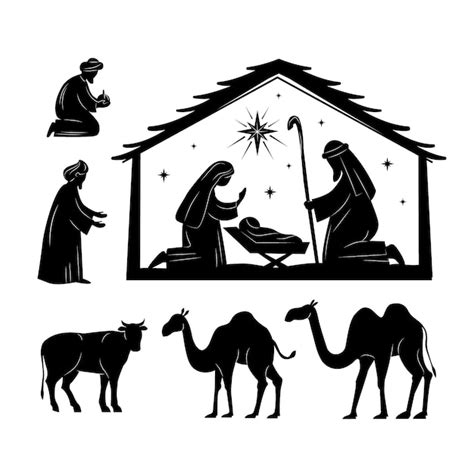 Free Vector Flat Christmas Nativity Scene Silhouettes Collection