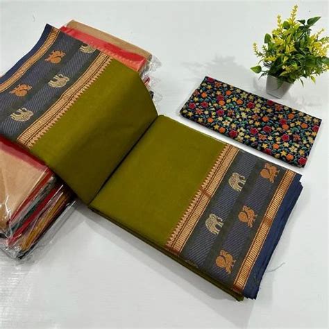 VINAYAK ENTERPRISE Ajrakh Print Chettinad Cotton Saree With Kalamkari