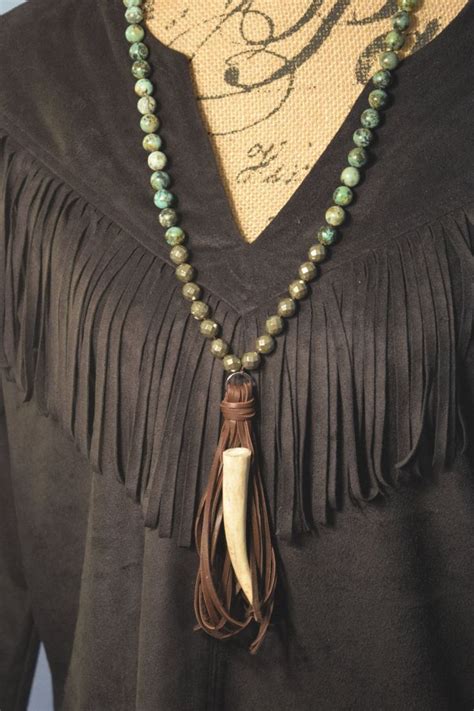 African Turquoise Necklace Deer Antler Necklace Forked Antler Necklace