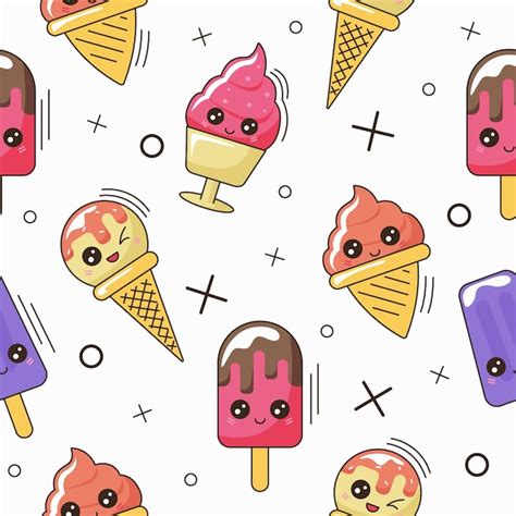 Helado De Estilo Lindo Kawaii De Patrones Sin Fisuras Vector Premium