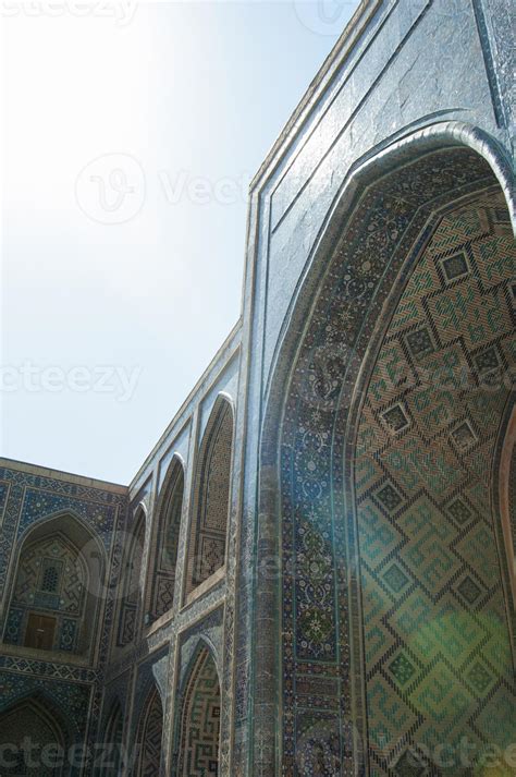 Arch and architecture of the ancient Registan in Samarkand. Ancient ...