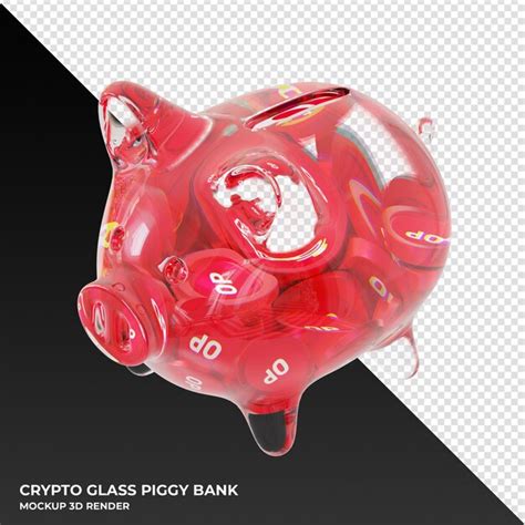 Premium Psd Optimism Op Glass Piggy Bank With Crypto Coins D