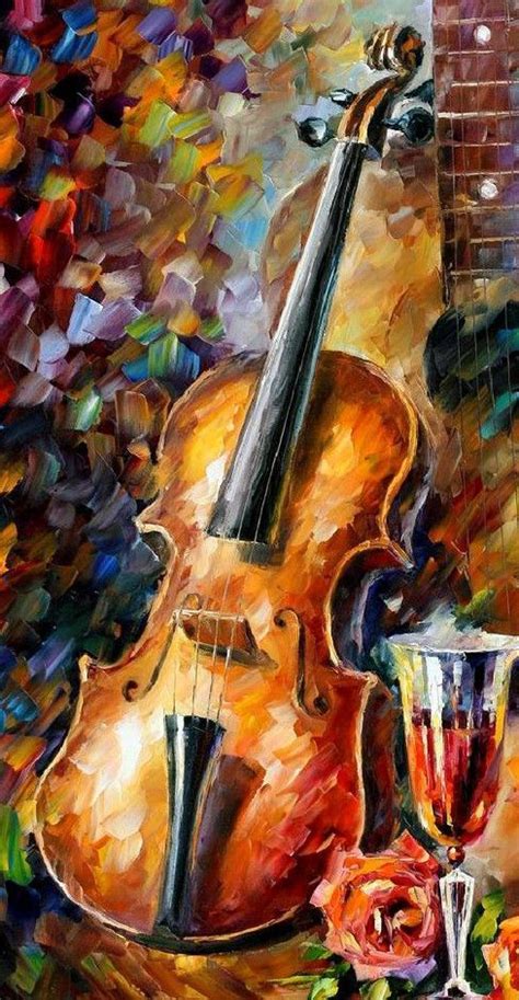 An Oil Painting Of A Violin And Wine Glass