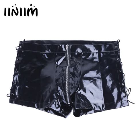 Men Lingerie Patent Leather With Zipper Closure Boxer Shorts Underwear