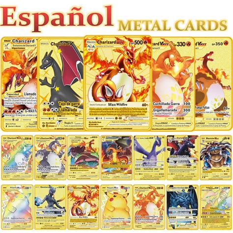 26 Style Spanish Pokemon Metal Cards Newest Español Gx V Vmax Charizard