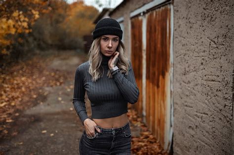 Women Blonde Tattoo Women Outdoors Nose Ring Jeans Belly