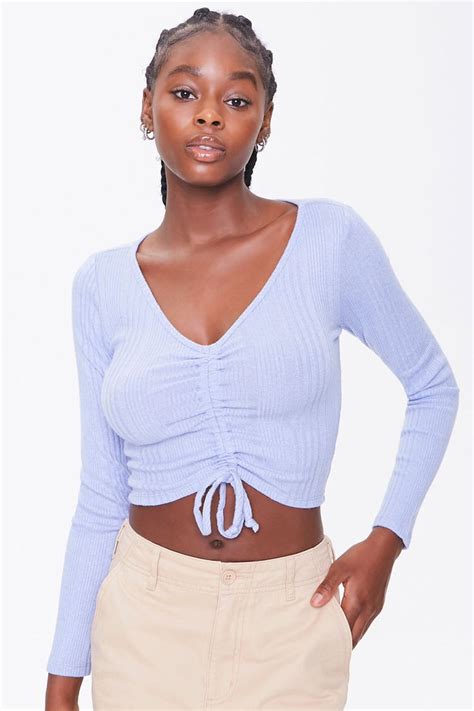 Ruched Drawstring Ribbed Top Forever 21 Forever21 Tops Ribbed Knit