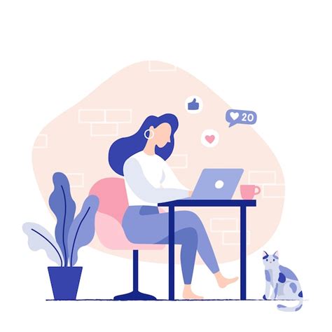 Premium Vector Woman Sitting On The Chair Working On The Laptop Freelancer Home Workplace