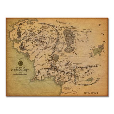 Retro Middle Earth Map Canvas Print | Vintage Wall Art Gondor Poster F – DIVEROS