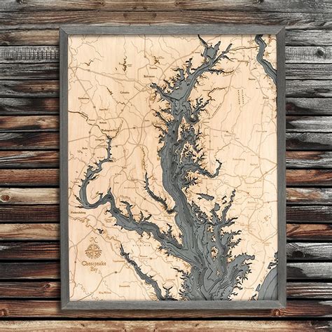 Chesapeake Bay D Wood Map D Topographic Wood Chart