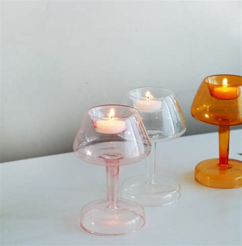 Colored Glass Mushroom Tealight Votive Candle Holder Etsy