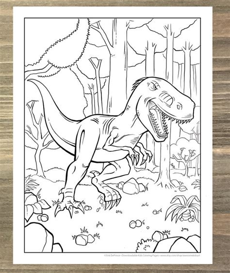 Dinosaur Tyrannosaurus T Rex Coloring Page Downloadable Pdf File Etsy