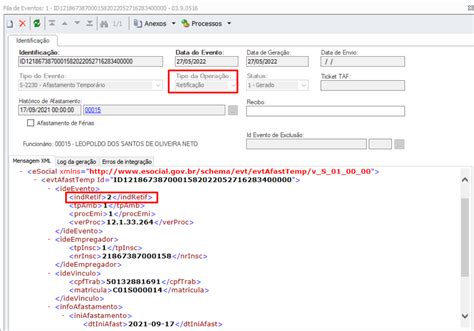 RH RM FOP eSocial Retificação do evento S 2230 ou S 2231