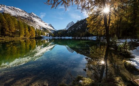 Nature Landscape Lake Alps Mountains Forest Reflection Snowy