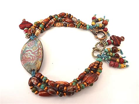 Bohemian Jasper Bracelet Multi Strand Colorful Gypsy Bracelet Boho