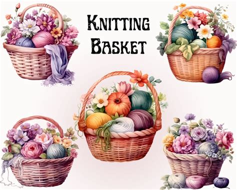Knitting Basket Clipart Floral Basket Clipart Crochet And Knitting