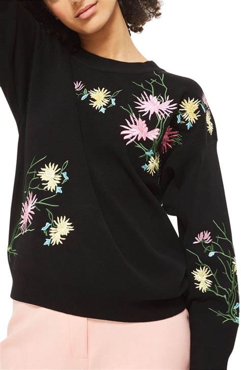 Topshop Floral Embroidered Sweatshirt Nordstrom Embroidered