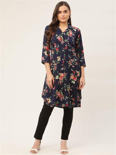 Buy Jompers Women Navy Blue And Pink Floral Printed Kurta Kurtas For Women 16712668 Myntra