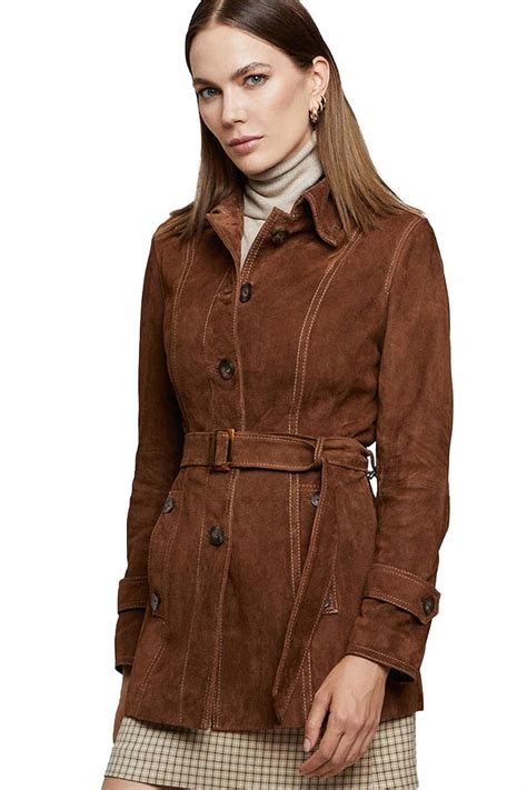 Danielle Irish Womens 100 Real Brown Leather Trench Coat